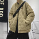 黑盒白棉服男秋冬季新款美式菱形格寬松情侶休閑潮流ins棉衣百搭外套男 ZJ-M21卡其 XL