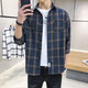 街頭定藝格子襯衫男七分袖韓版潮流襯衣港風(fēng)帥氣很仙的上衣情侶裝外套慵懶風(fēng) 青黃格 XL