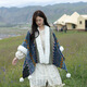 婕菲圖大毛領(lǐng)民族風(fēng)針織披肩女秋冬圍巾云南西藏旅游外搭保暖披風(fēng)斗蓬d1 吊球款-藏藍