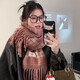 叕二叕干枯玫瑰粉圍巾女2024秋冬新款氛圍感韓系格子圍巾保暖披肩圍脖女 粉色