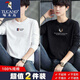 啄木鳥(niǎo)長(cháng)袖t恤男士純棉春秋季打底衫衣服圓領(lǐng)寬松休閑潮流印花體恤男裝 白色中間小三條+黑色鹿頭字母 XL