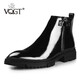 VQGT春季新款大頭皮靴男短靴男靴漆皮馬丁靴加絨高幫皮鞋厚底亮面 黑色 單層 偏大一碼 44