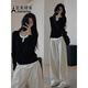 艾美琦美（AIMEIQIMEI）新款牛仔褲衣服女裝假兩件上衣2025新款秋季穿搭套裝氣質(zhì)顯瘦秋裝 黑色套裝 M
