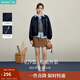 茵曼（INMAN）2025秋冬女裝新款 復古休閑翻領(lǐng)拉鏈夾克外套百搭寬松短款上衣  深藍色 S