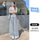 啄木鳥(niǎo)冰絲棉麻波點(diǎn)闊腿褲女夏季薄款蕾絲花邊褲子高腰顯瘦寬松直筒長(cháng)褲 淺藍色加長(cháng)款 M