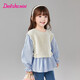 笛莎童裝女童襯衫2025年春季假兩件毛織拼接襯衫百搭 米白 120