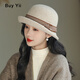 佰薏漁夫帽女秋冬羊毛卷邊盆帽時(shí)尚優(yōu)雅禮帽大頭圍毛呢氈帽保暖 ZY-142-米色 （清新顯甜美） 均碼