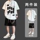 曙影（SHUYING）短袖t恤男青年夏季寬松薄款t恤男學(xué)生衣服男裝搭配一套休閑套裝男 W102白色+D212黑色短褲 4XL 170斤-185斤