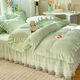 溫雯韓版冬季加厚牛奶絨床上用品四件套加絨被套珊瑚絨床裙款純色 遇見(jiàn)-薄荷綠[防靜電高克重牛奶 1.8床裙四件套[被套200*230