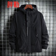 胖勤300斤特大碼夾克男休閑大號外套春秋季新款加肥加大連帽工裝上衣 黑色jk802 常規 9XL 建議280-300斤
