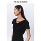 太平鳥(niǎo)2024年夏季蕩領(lǐng)半袖針織衫三醋酸短袖修身氣質(zhì)T恤女 黑色 S