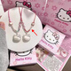 hellokitty項鏈女足銀999寶寶純銀吊墜可愛凱蒂貓鎖骨鏈生日禮物 hellokitty貓+愛心橘紅色繩