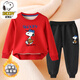 史努比（SNOOPY）兒童男女童秋冬套裝衣服加絨兩件套寶寶保暖衛(wèi)衣百搭洋氣童裝 加絨紅色衛(wèi)衣-黑褲-z1 130