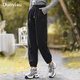 朵以2025冬季新款休閑運動(dòng)褲刺繡純色時(shí)尚加絨保暖抽繩衛褲束腳褲 黑色 S