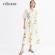 edition連衣裙女新款復古泡泡袖碎花長(cháng)裙法式度假風(fēng) 白底東方意蘊 S 160