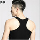 步感工字背心男男士緊身工字背心男方領(lǐng)夏季螺紋彈力健美窄背純色健身 黑色-圓領(lǐng)工字 XL（120-130斤）