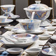 富玉景德鎮(zhèn)玲瓏瓷餐具套裝輕奢 家用餐具整套 新中式碗碟 碗盤子組合 玲瓏瓷浮想描金 65頭