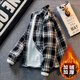 安初夏小香風(fēng)毛呢外套男士秋冬季加絨潮牌學(xué)生寬松格子休閑夾克男裝衣服 XXF001黑色加絨 XL 【建議120-140斤】