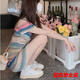 沐悠羽純欲甜辣風(fēng)彩色條紋短袖針織吊帶連衣裙女夏收腰性感顯瘦包臀短裙 淺藍(lán)色  M