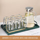 簡(jiǎn)約現代玻璃杯套裝家用客廳待客茶杯帶把手水杯家庭喝水杯子杯具套裝水壺 透明把杯6只+金色杯架+透明三角壺+綠色金屬托盤(pán)