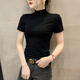 GOLDJEANNIE歐貨半高領(lǐng)針織短袖T恤女2023新款春夏百搭黑色打底衫緊身上衣潮 黑色 L 96-108斤