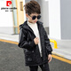 皮爾卡丹（pierre cardin）兒童裝男童加絨皮衣2025冬裝新款中大童外套加厚版時(shí)尚夾克潮 黑色 150cm