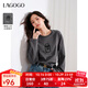 LAGOGO灰色100%棉顯瘦格雷系T恤女拉谷谷春秋新款寬松圓領(lǐng)上衣 灰色(R2) M
