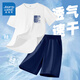 真維斯男童夏季速干套裝兒童夏款運(yùn)動(dòng)短袖T恤男大童夏裝衣服休閑兩件套 【速干套裝】白藏藍(lán)/J純色 160