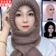 笙格兒新款帽子女加絨加厚圍巾一體風(fēng)雪帽秋冬季松鼠絨毛線帽保暖網(wǎng)紅帽 卡其色