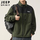 JEEP SPIRIT吉普外套男春秋季衛(wèi)衣男裝男士搖粒絨休閑開衫抓絨衣服 軍綠 XL