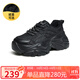 駱駝（CAMEL）老爹鞋女網(wǎng)布皮面拼接雙系帶厚底休閑鞋 L24S283079R 黑色絨里 37