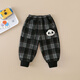 山鷗2025秋冬新款寶寶加絨褲子兒童休閑褲嬰兒長(cháng)褲一體絨保暖褲DHT BED熊貓加絨格子褲黑色 100 cm