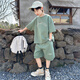 嚕 C兒童裝男童夏裝套裝2025新款中大童男孩夏季韓版洋帥氣短袖潮衣服 綠色 160 cm