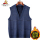 稻草人爸爸裝冬季羊毛背心中老年人馬甲男開(kāi)衫加絨加厚爺爺V領(lǐng)針織坎肩 JMS04藏藍 加絨 3XL 185【190斤內】