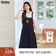 MsShe【假兩件仿牛仔連衣裙】大碼女裝2025夏季胖mm巨顯瘦a字裙子 藏青藍色現貨 3XL
