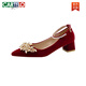 卡帝樂(lè )鱷魚(yú)（CARTELO）桃夭婚鞋女2026年新款中式秀禾主婚紗兩穿平底孕婦新娘鞋紅色淺口 酒紅吊帶 平跟高 5cm 37