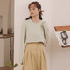 米度麗哺乳衣上衣孕婦裝春夏款哺乳裝外出喂奶服產(chǎn)后t恤打底衫潮媽春裝 豆綠色 M碼（建議80-110斤左右）