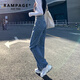 RAMPAGE闊腿牛仔褲女2025夏季薄款高腰顯瘦寬松直筒時尚百搭高端褲子女 復古藍長褲【高品質】 XL