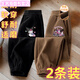 潮夢(mèng)城庫(kù)洛米女童燈芯絨褲子兒童春秋新款運(yùn)動(dòng)褲休閑褲女孩耐穿耐磨褲子 薄燈芯絨束腳黒X12+棕W12 130 建議50-60斤