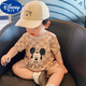 迪士尼嬰兒衣服夏季0-2歲寶寶短袖連體衣男孩卡通新生兒純棉薄款爬服 杏色【老鼠頭短袖連體衣】 90cm 建議12-14個(gè)月，18-24斤