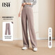 歐莎（OSA）高腰針織闊腿褲女秋冬季2021年新款寬松磨毛直筒休閑褲子 淺咖色 XL