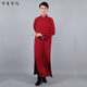 宇文喬治 相聲大褂德云社張?jiān)评淄钕嗦暦蠊又袊L(fēng)民國長衫中式長袍馬褂伴郎演出服 酒紅色 170cm/ M碼