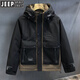 JEEP SPIRIT吉普重磅厚料復(fù)古硬殼工裝羽絨服男士冬季連帽沖鋒衣保暖外套男裝 黑色 重磅防風(fēng)保暖寬松版型  XL 130-145斤