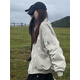 矜持范棒球服棉服女春秋新款寬松休閑薄款短款夾克秋冬大碼夾棉外套女 米灰色(薄款不夾棉) M 建議115-130斤