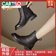 卡帝樂鱷魚（CARTELO）鏤空馬丁靴女新款百搭涼靴軟皮厚底平底顯瘦單靴復古軟皮休閑短靴 黑色【升級版】 36