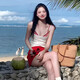 南木熊泳衣女泡溫泉2025年新款爆款分體裙式比基尼四件套度假海邊游泳衣 紅色半裙四件套【70-120斤】
