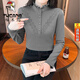 啄木鳥(niǎo)品牌女裝半高領(lǐng)長(cháng)袖打底衫女士T恤秋冬加絨加厚中年媽i媽中領(lǐng)上衣 灰色【加絨款】 M 適合95105斤