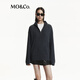 MO&Co.毛衣秋山羊絨絞花肌理拉鏈開襟寬松MBD3SWT045 炭黑色 M 165