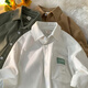 華夫格襯衫短袖男夏季新款日系潮流貼標休閑寬松港風(fēng)鹽系oversize高街潮牌疊穿設計感情侶襯衣 白色 L