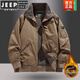 JEEP SPIRIT夾克外套男士秋冬款水洗純棉加厚戶外飛行茄克羽加絨棉服百搭男裝 深卡其(加 絨棉衣) XL 125-140斤